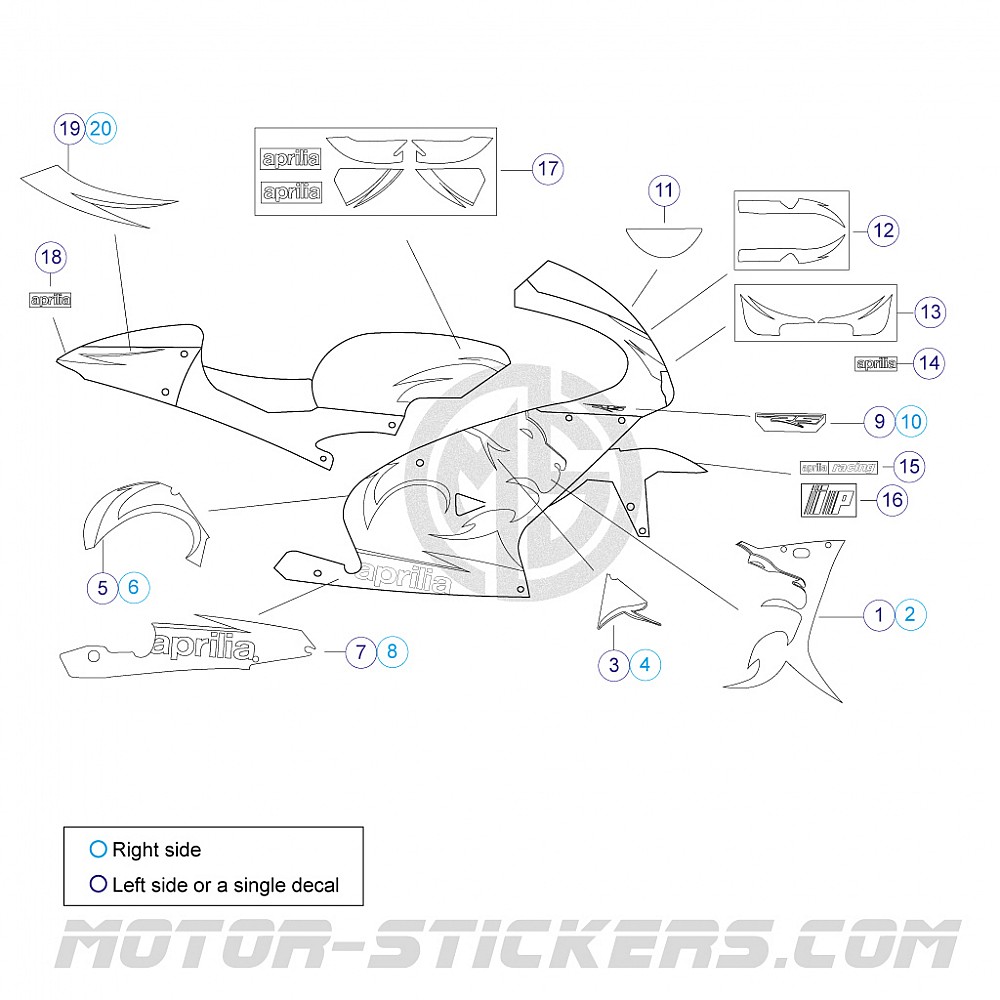 Kit D'autocollants Aprilia RC 50 (jusqu'en 1980) - Tables, Panneaux Et Numéros - Neuf Italie